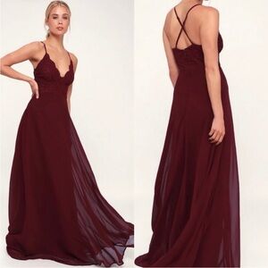 Lulu’s Crochet Lace Top Maxi Dress in Wine Size XL